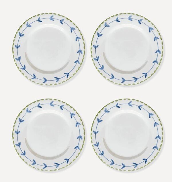 Lot de 4 assiettes plates en céramique peinte à la main