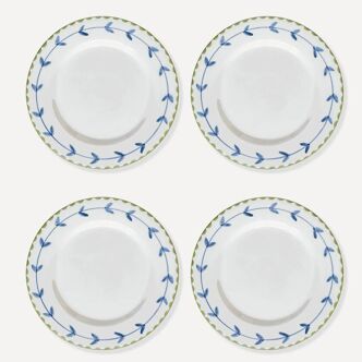 Lot de 4 assiettes plates en céramique peinte à la main