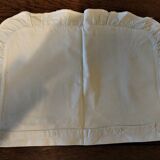 White cotton cushion or pillow case embroidered monogram and ruffle