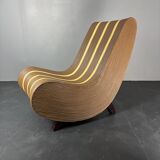 Curvy wavy pencil reed rattan bamboo low lounge chair, 1970s