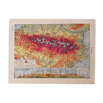 Old map of the Pyrenees from 1924