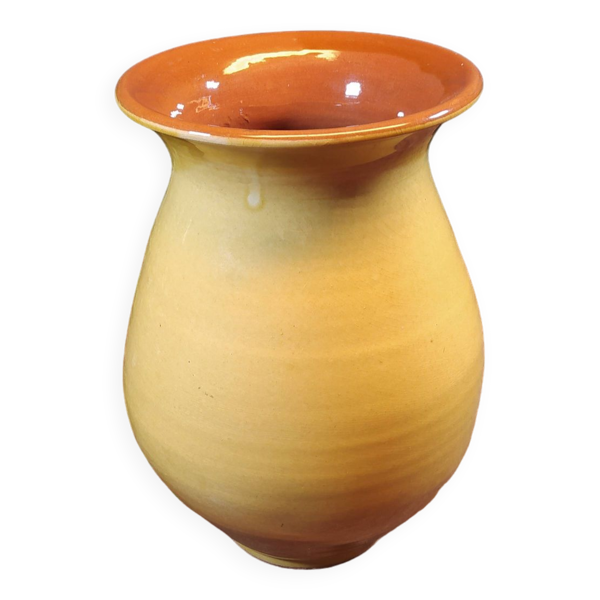 Vase en grès vintage jaune moutarde