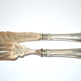 Service à poisson en Argent fourré ancien - Couvert de service gravé et guilloché Napoléon III