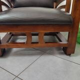 Leather and teak armchair