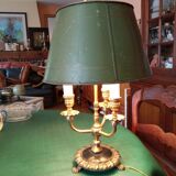 Lampe bouillotte 3 lumières bronze doré abat jour tôle pates de lion