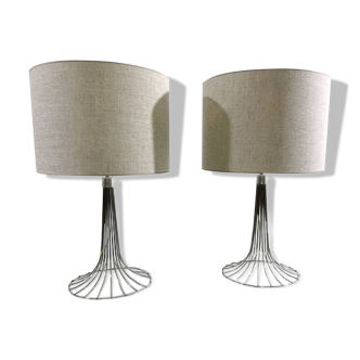 Pair of Space Age table lamps in Chrome, 1970s