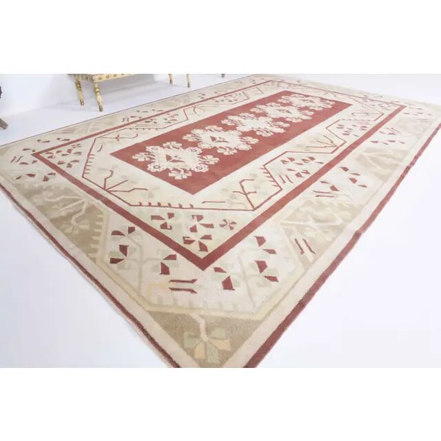 Vintage Turkish Hand-Knotted Wool Cotton Red Area Rug 202x301