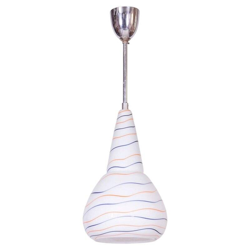 Mid-Century Czech Chromed Steel and Milk Glass Pendant Light, 1960s