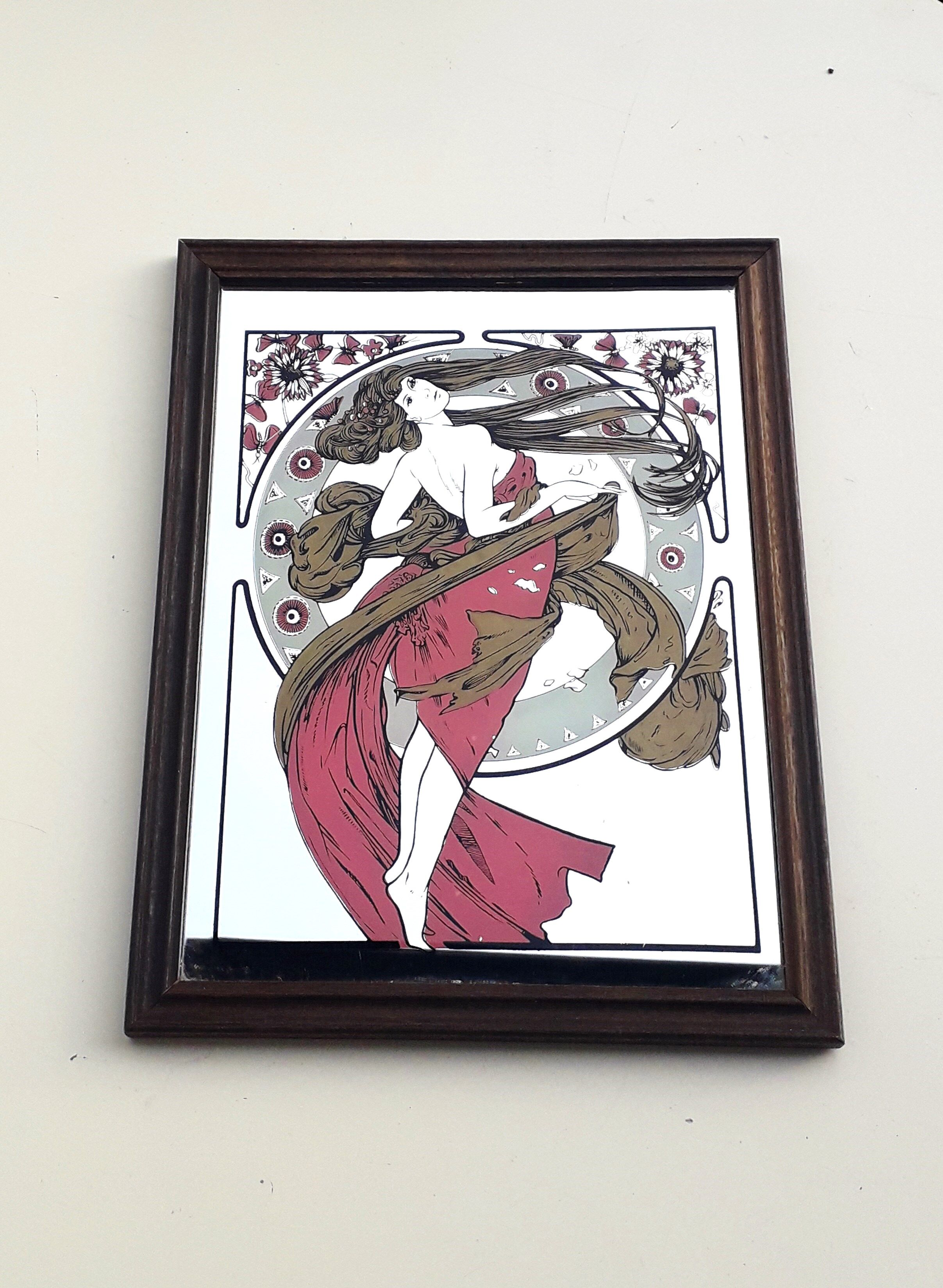Mirror illustrated by Alphonse Mucha 1960 70 26x34cm