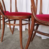 Set of 4 Vintage Bentwood Bistro Chairs, Red Upholstery