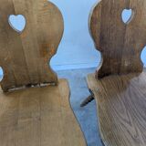 Set of 8 Vintage Tyrolean Heart Cutout Wooden Dining Chairs / Darker Brown
