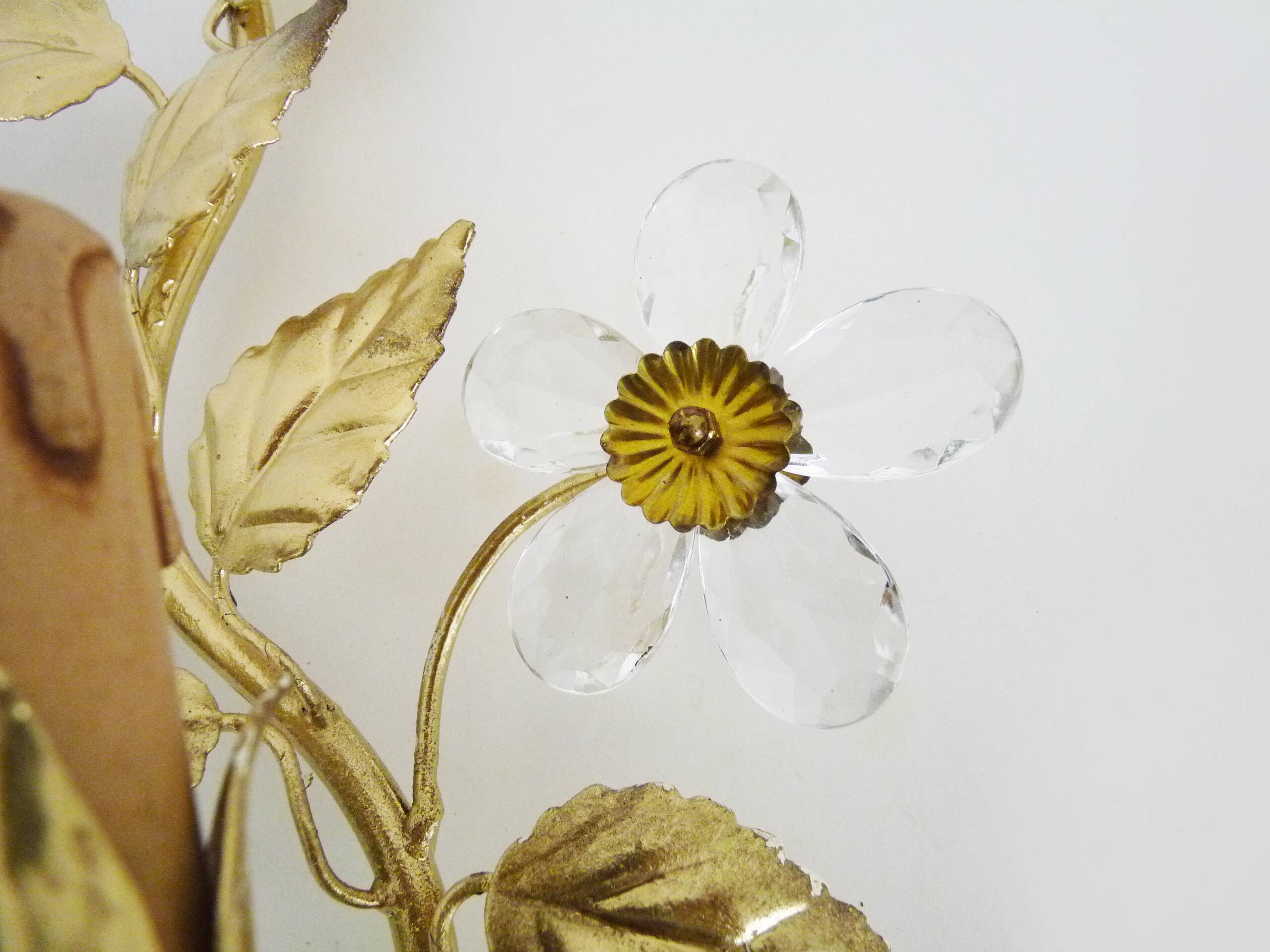 Vintage Italian gold wall sconce with glass flowers, 1970s