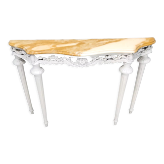 Vintage White Lacquered Beech Console with Yellow Marble Top, Italy