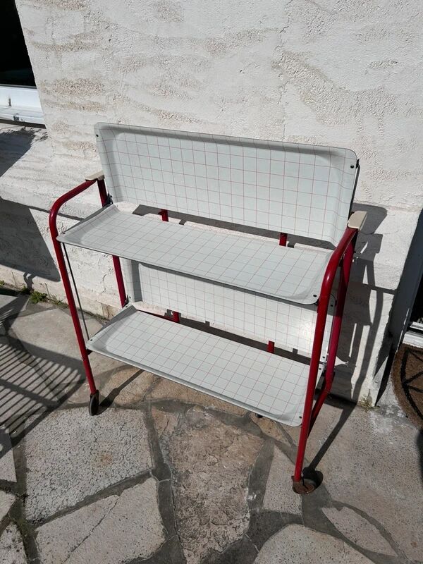 Vintage 70s Folding Table - Red Frame & Checkered Formica Tops