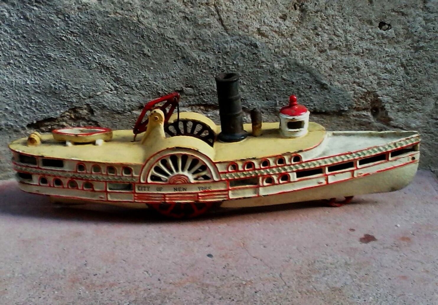 Old mechanical boat of the "Wilkins Toy Company"