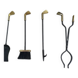 Vintage Set of five Brass Fireplace Tools in Golf Themed Clubs, France circa 1950's