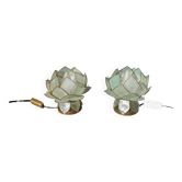 Pair of designer table lamps in turquoise blue green capiz mother-of-pearl from the 70s