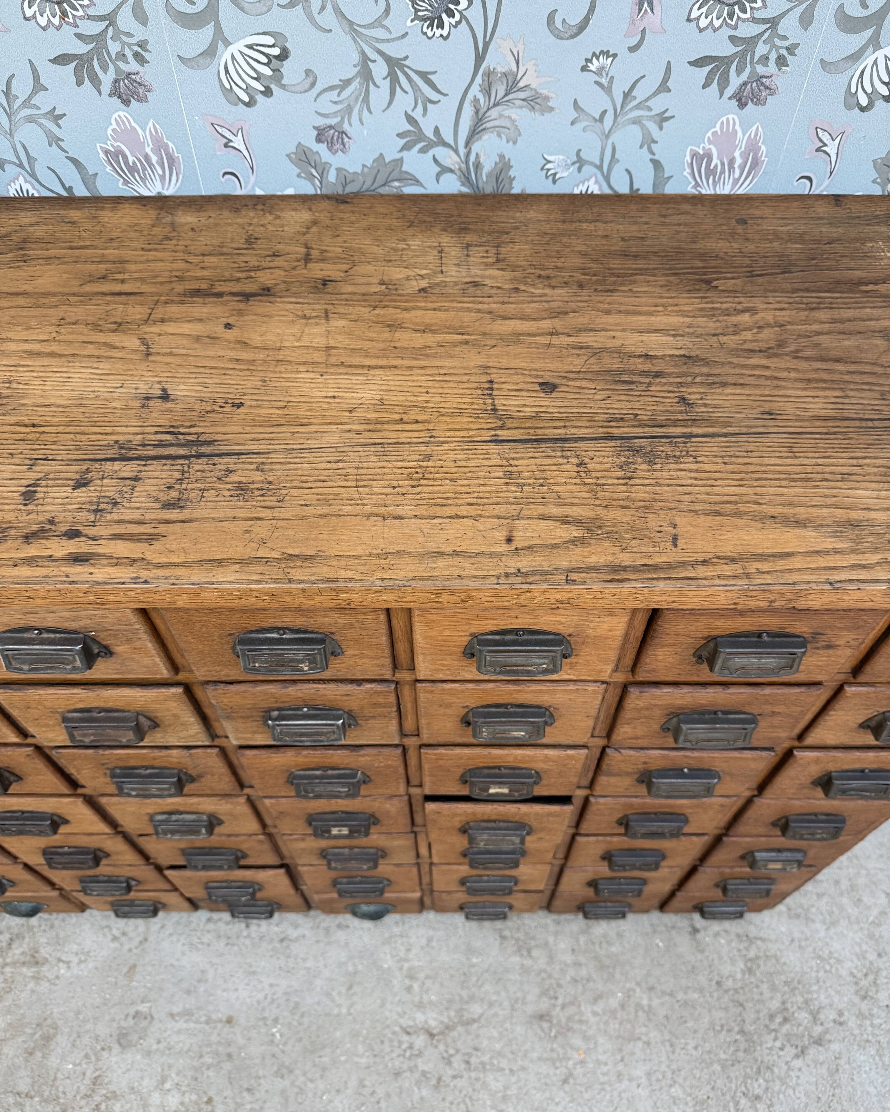 Renovated oak workshop drawer unit.