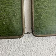 Miroir vintage 1930 triptyque barbier nickelé simili crocodile vert avocat