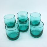 6 turquoise glass water glasses - Luminarc France - vintage 80s