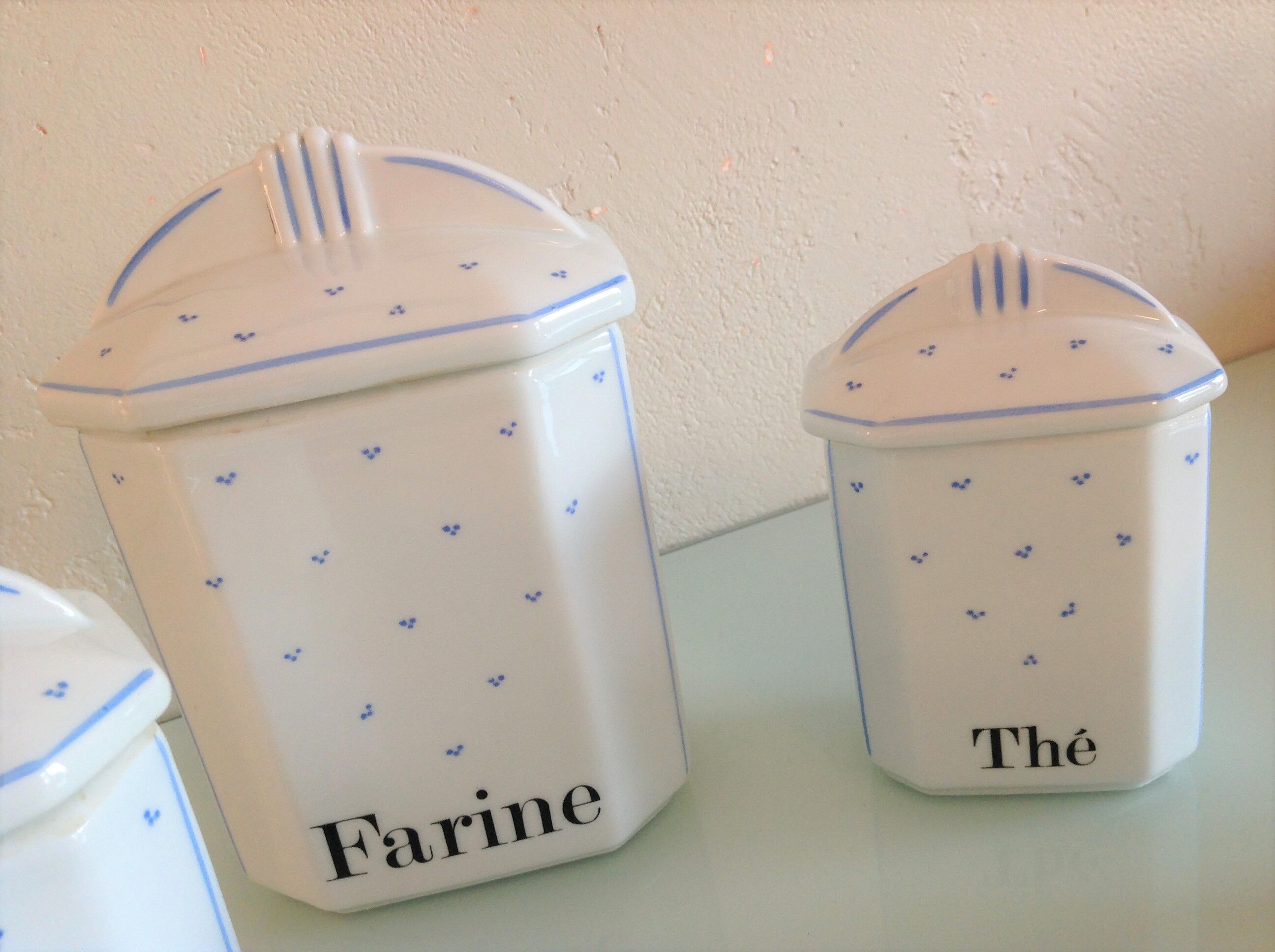 Suite of five Apilco porcelain spice jars / vintage 70s