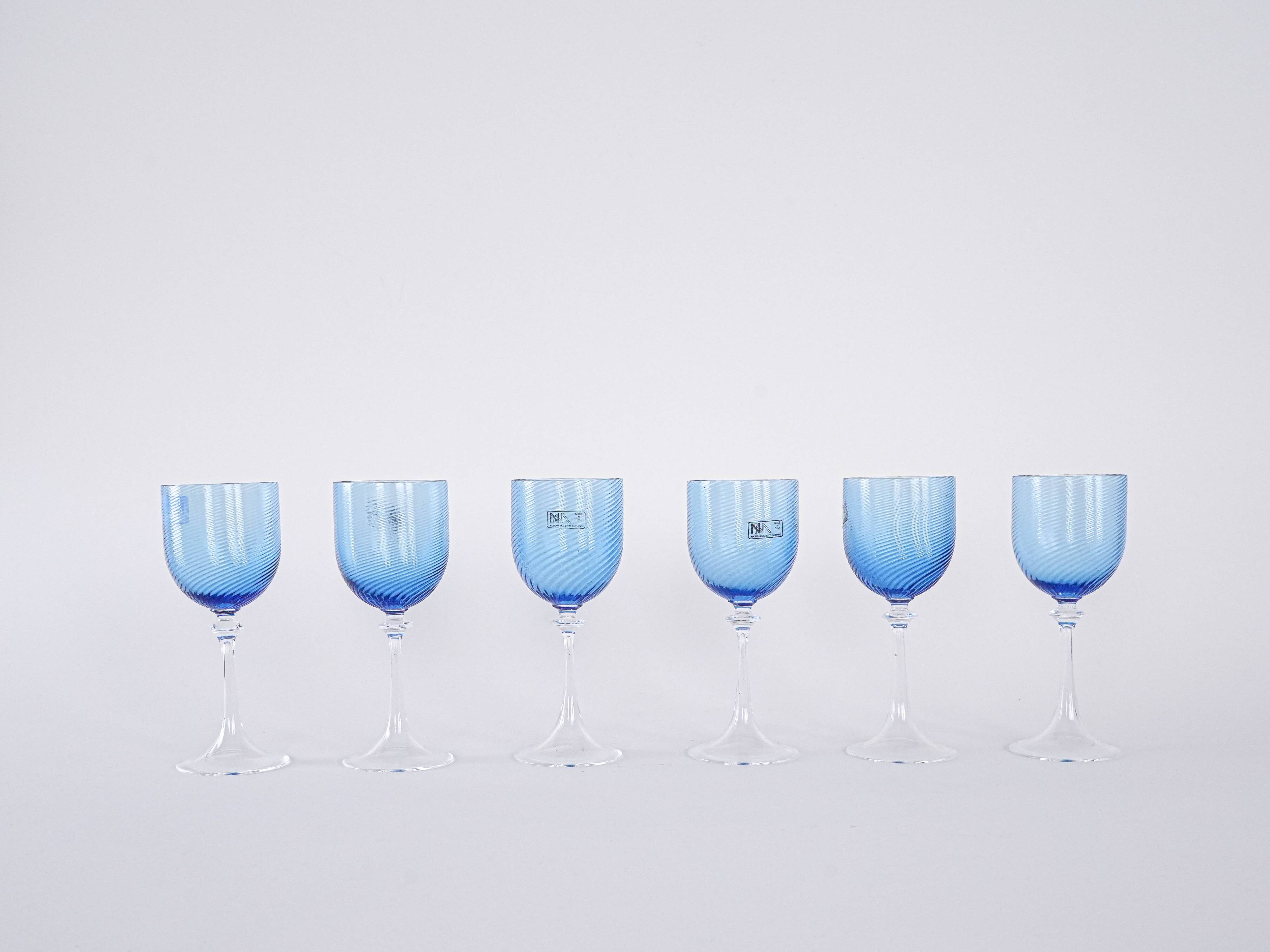 Set of blue glasses, Murano glass, Italian design, 1970s, made in Italy