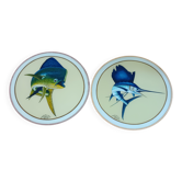 Pair of decorative panels signed by Djibril Fall Diène Exotic Fish