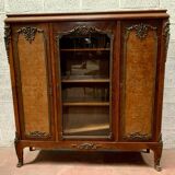Louis XV style bookcase in mahogany and burr walnut, 20th century