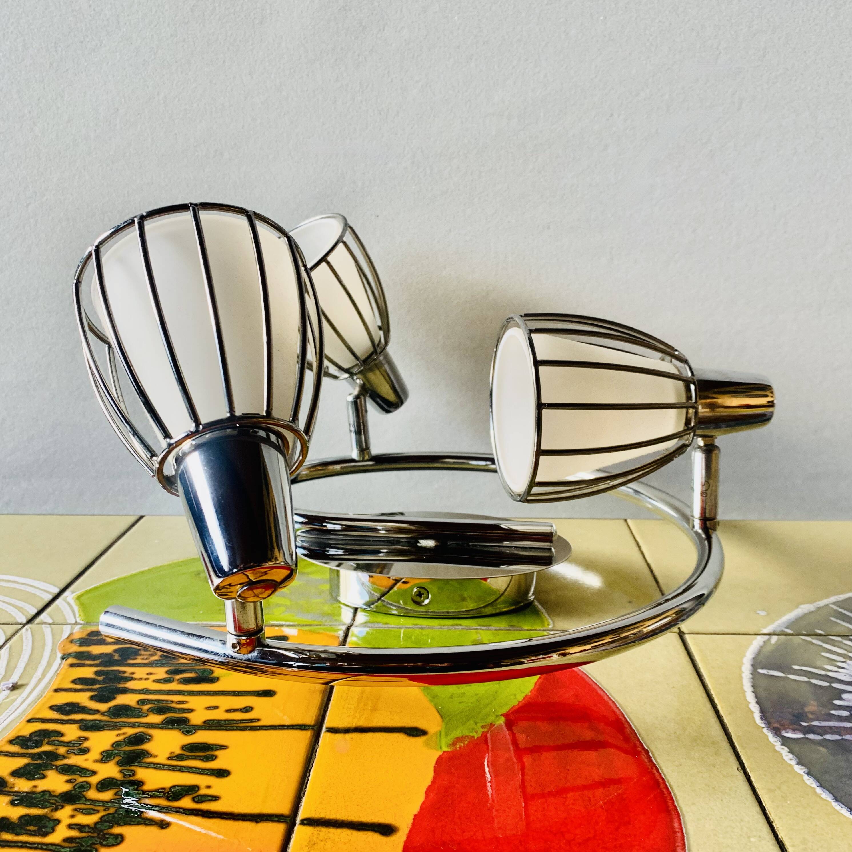 Vintage ceiling light with three adjustable spots in chrome metal