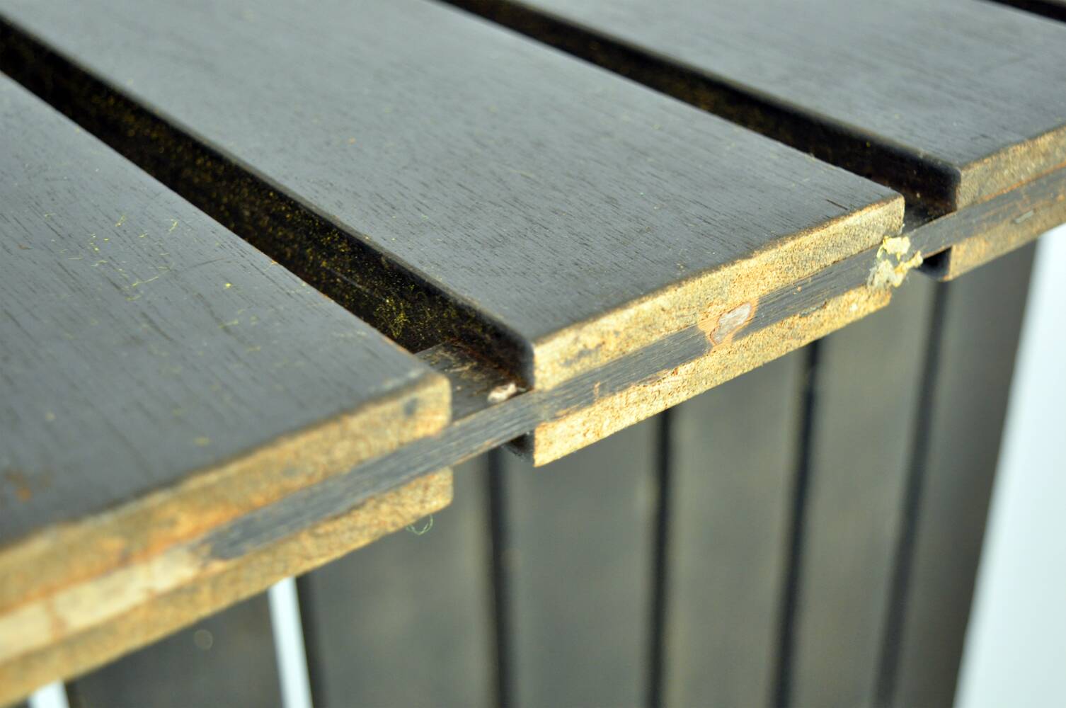 Vintage handmade wide SLATTED bench / side table, Netherlands 1970s