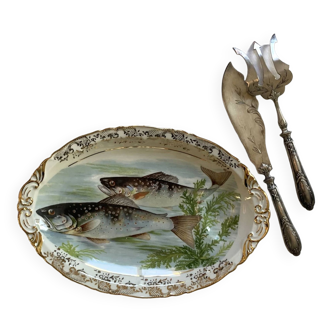 Plat de service ovale en porcelaine de Limoges service à poissons France art de la table vintage