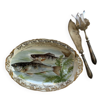 Oval serving dish in Limoges porcelain fish service France vintage tableware