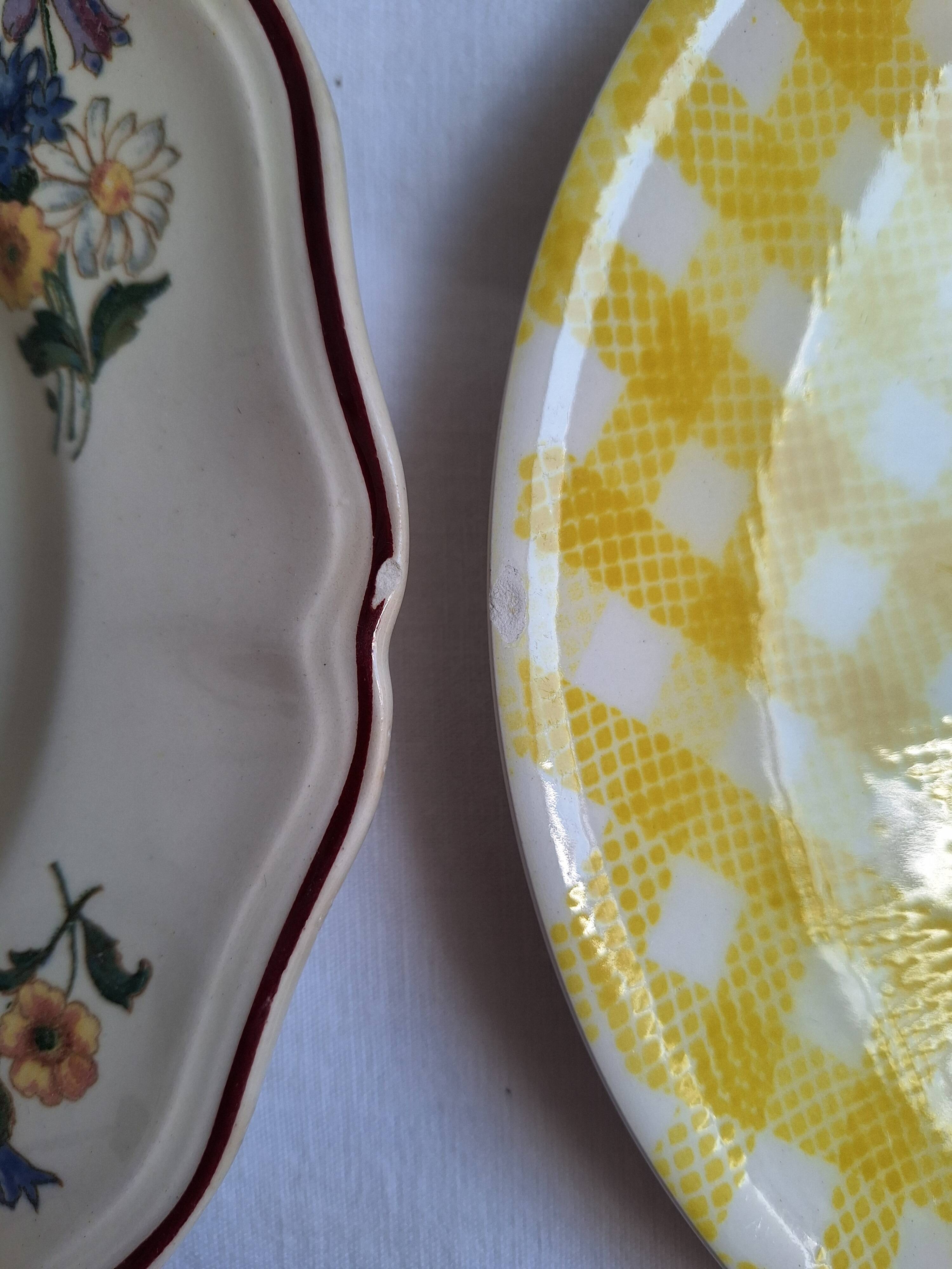 Vintage yellow orange and white dinner plates