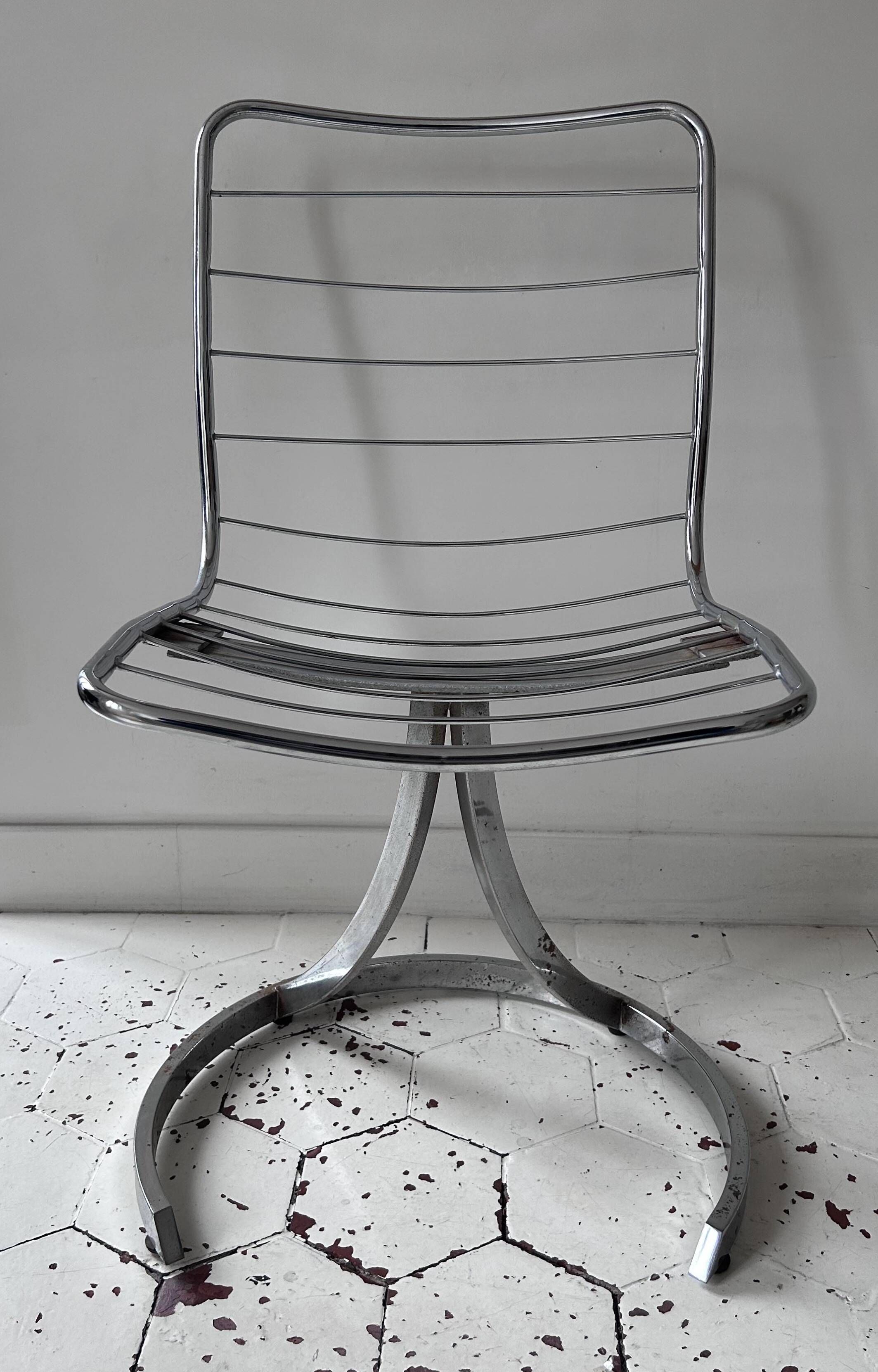 Pair of vintage chairs, chrome metal, France 1970