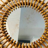 Miroir soleil en rotin authentique 60s