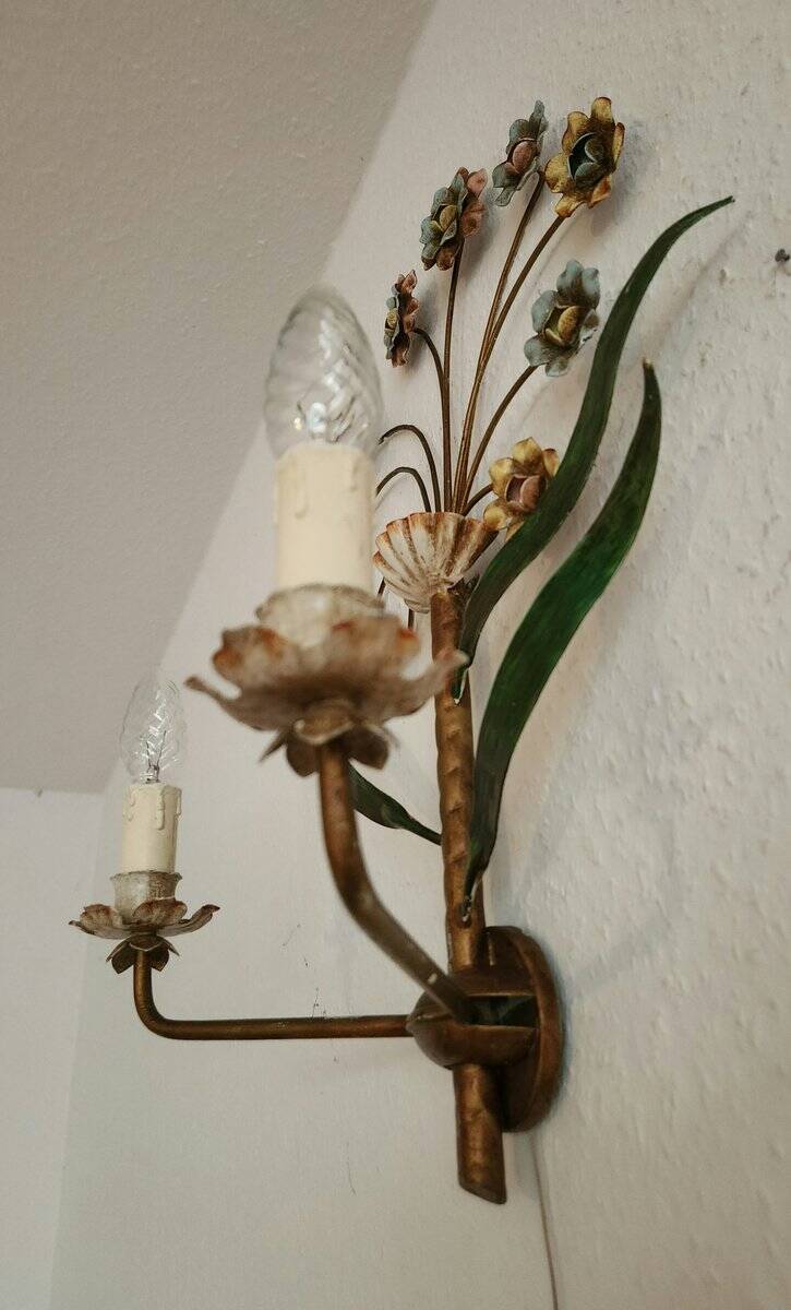 XL Vintage Mid-Century handmade 2 light bouquet wall lamp Italy 1950-1970