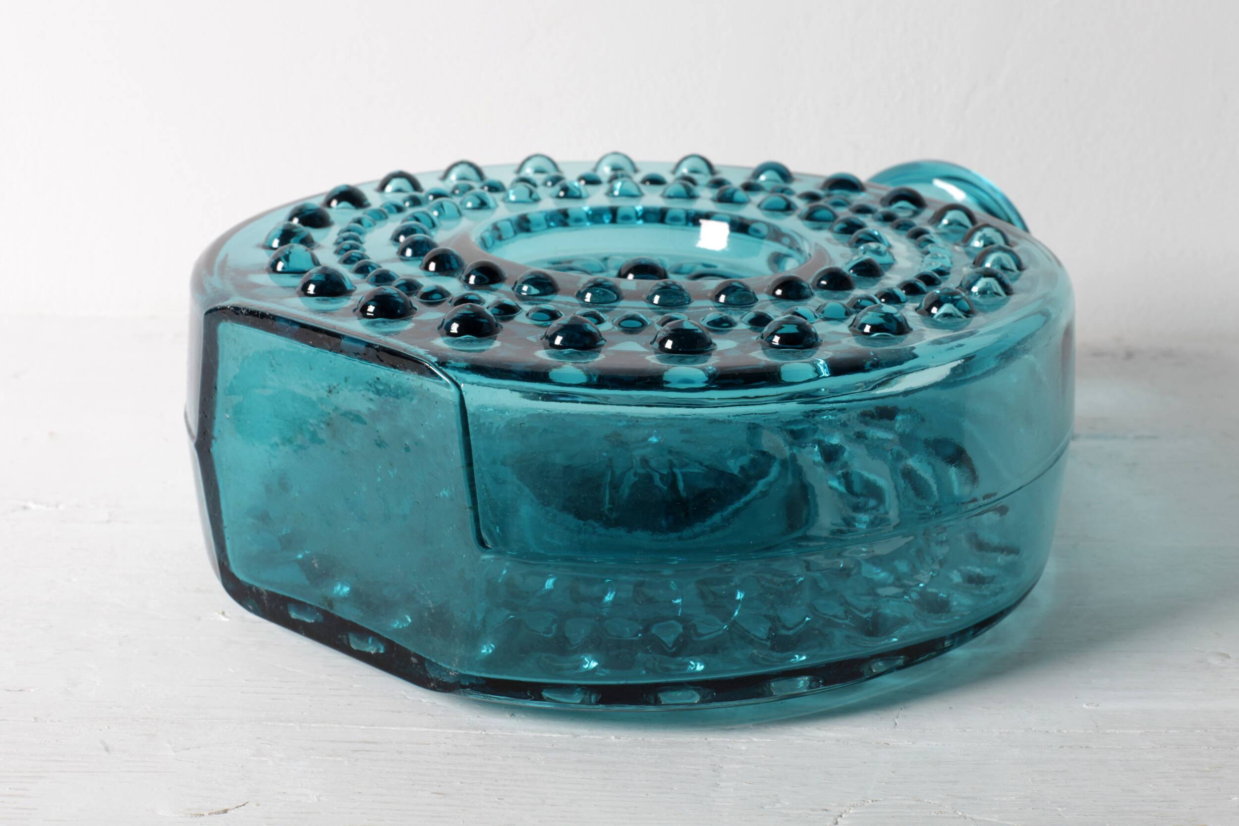 Teal Sunburst Blue Bubble Glass Vase / Erich Jachmann for WMF / 1960s