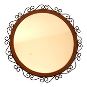 Round iron and rattan mirror