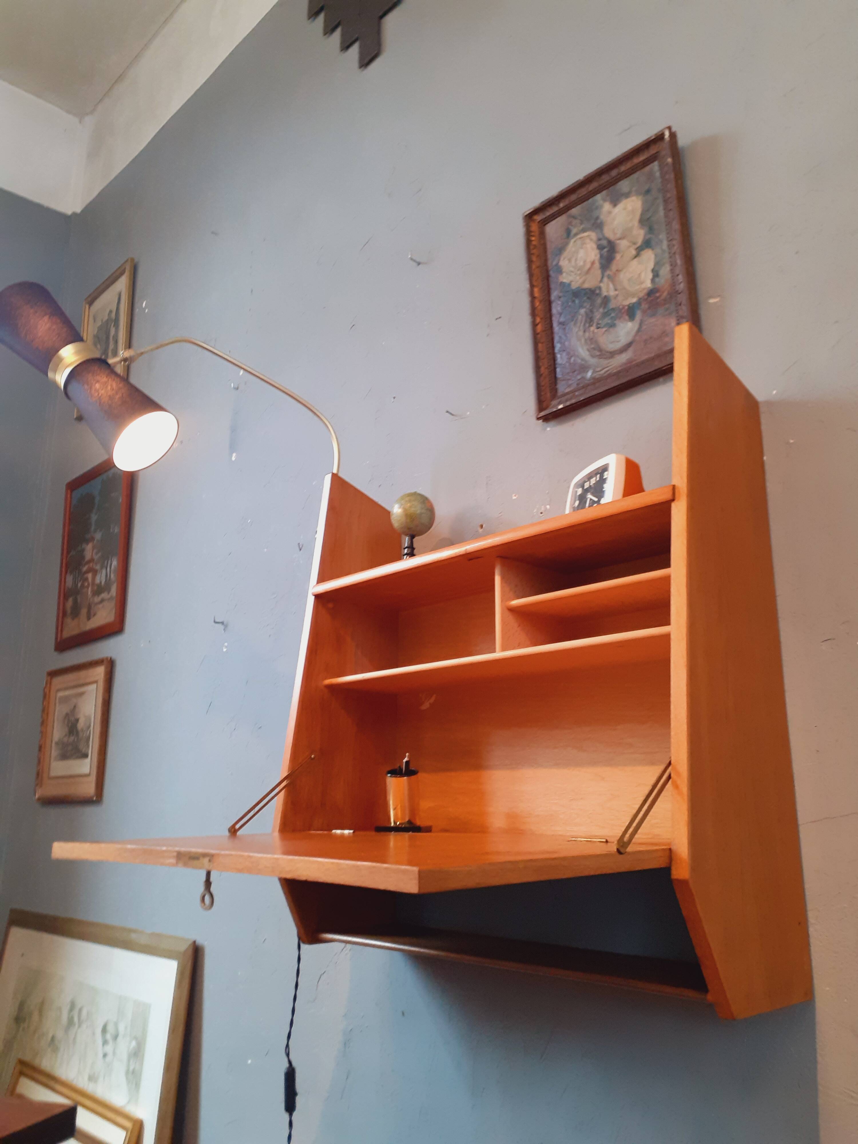 Wall-mounted oak desk from the 1950s.