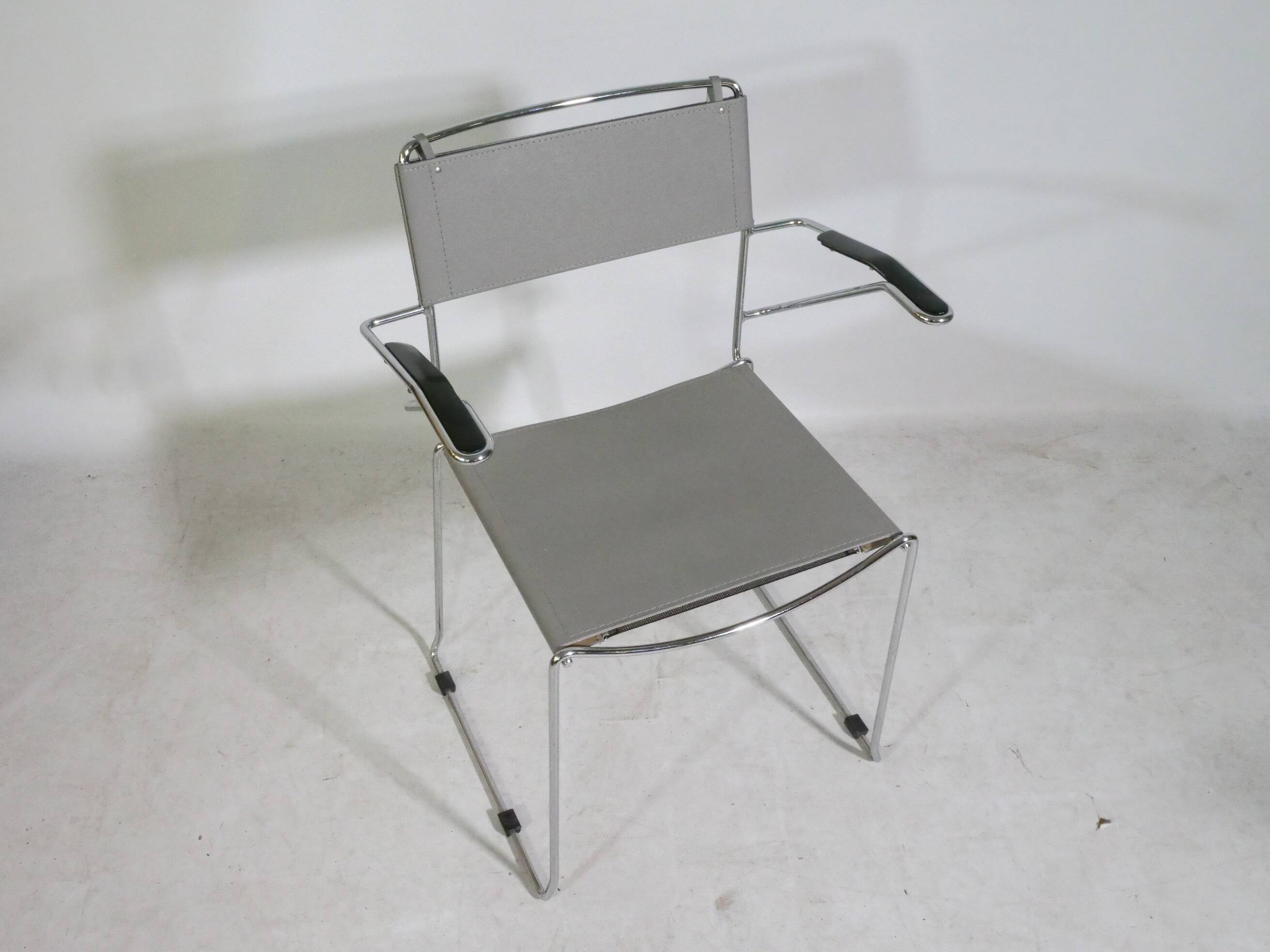 Mid-Century Design Chrome and Leather Chairs from Italy, Set of 4, 1970s