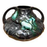 Art Nouveau barbotine vase with "scarabs" decoration.