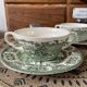 Ensemble de 2 bols à bouillon et soucoupes verts ironstone England