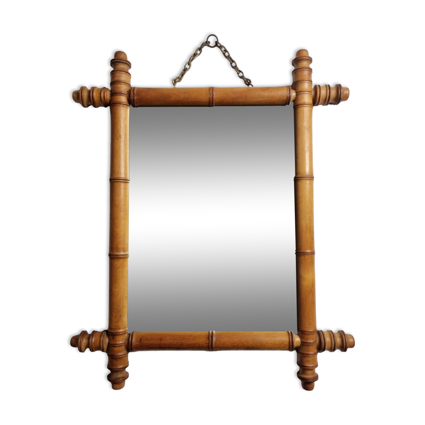 Miroir en bois tourné à l'imitation du bambou, des années 40-50, 42 x 49 cm
