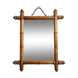 Turned wooden mirror in imitation of bamboo, from the 40s-50s, 42 x 49 cm