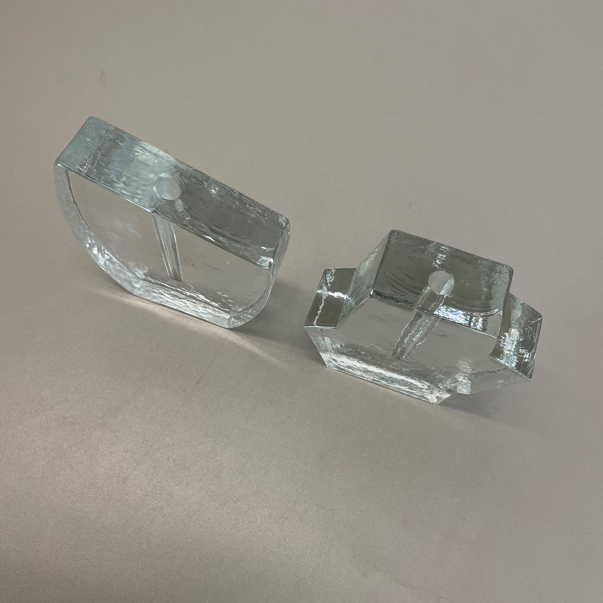 Set of 2 "brutalist" rock glass vases, germany 1970