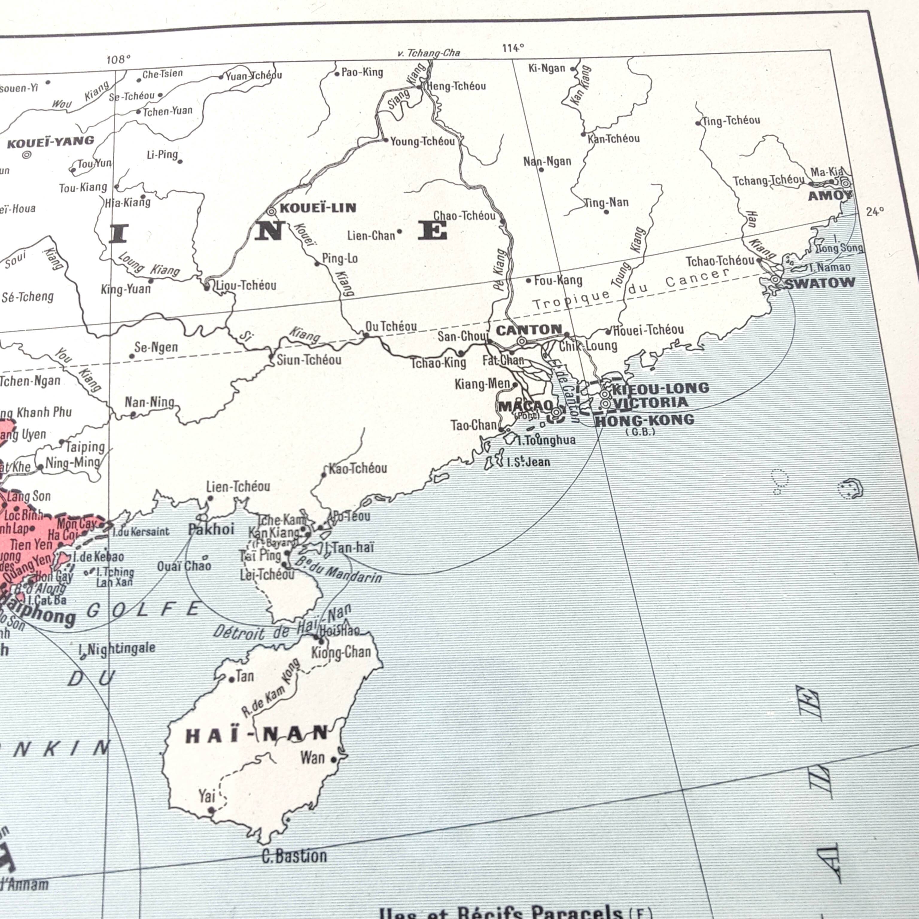 Old Indochina Asia map 43x43cm from 1950