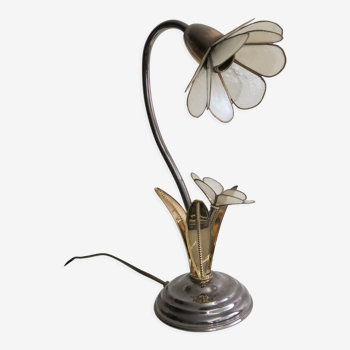 Flower lamp in brass and mother-of-pearl