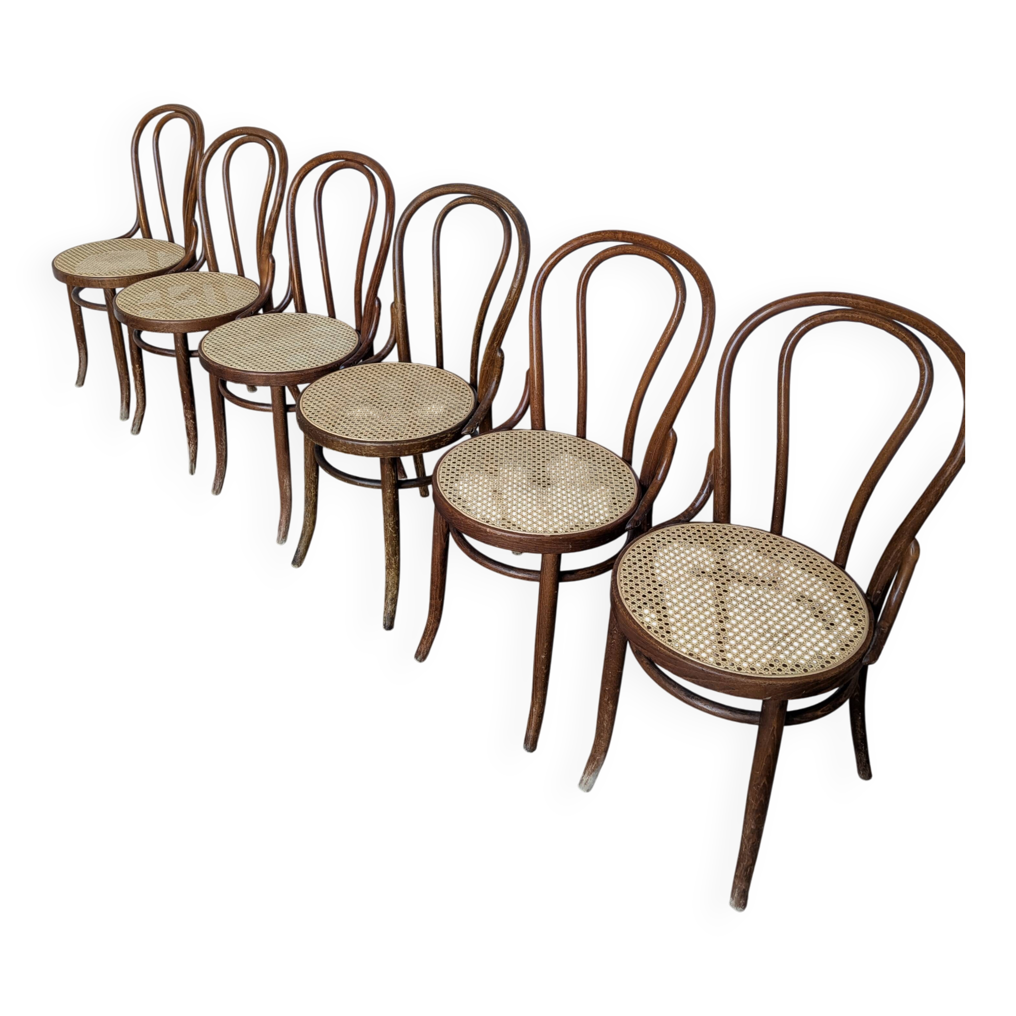 Set of 6 Bentwood Dining Chairs with Cane Seat / Bistro Thonet Style Chairs