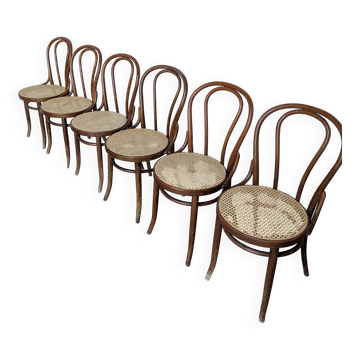 Set of 6 Bentwood Dining Chairs with Cane Seat / Bistro Thonet Style Chairs