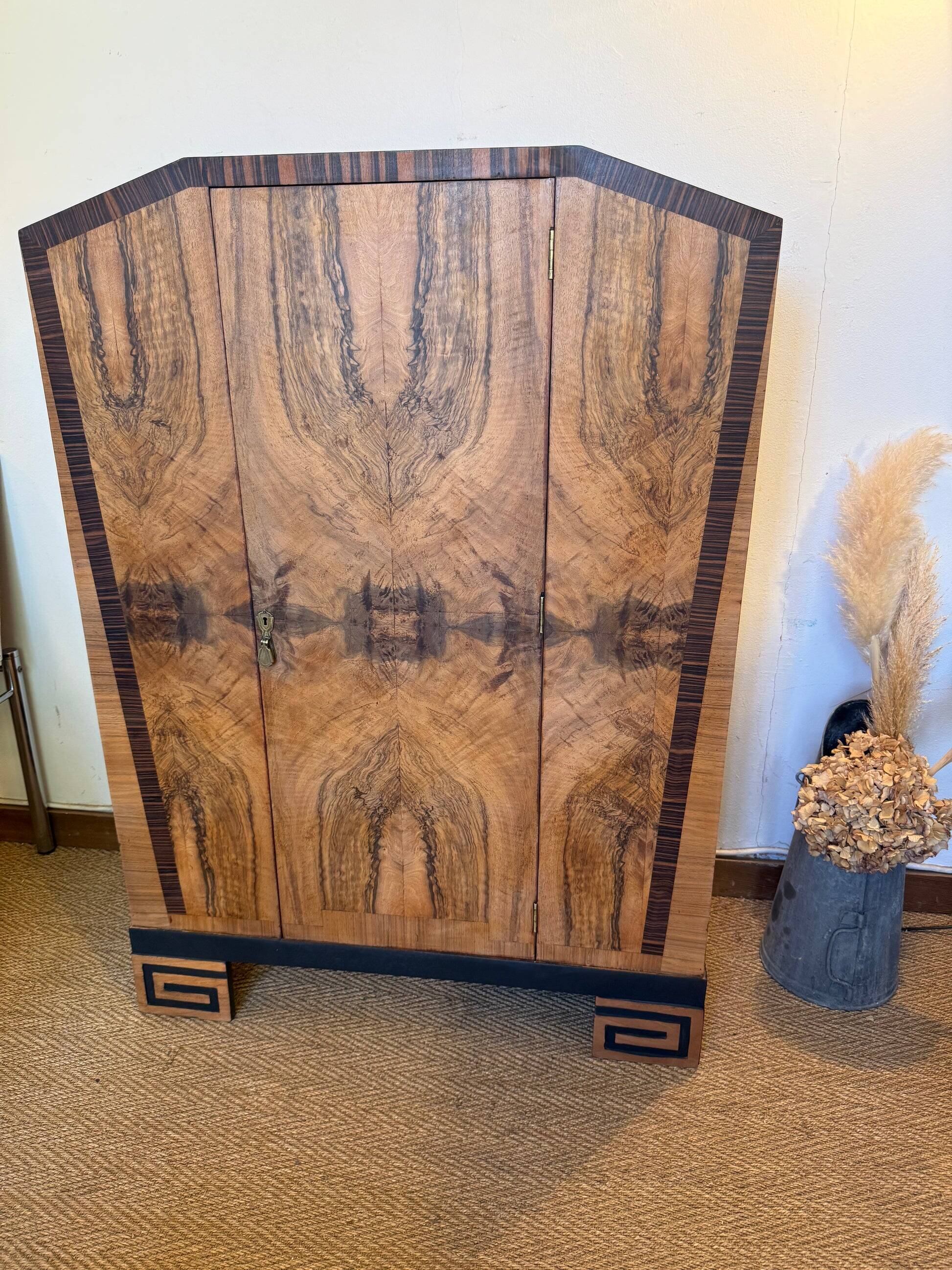 Vintage art deco storage furniture (dresser, wardrobe) in burr walnut